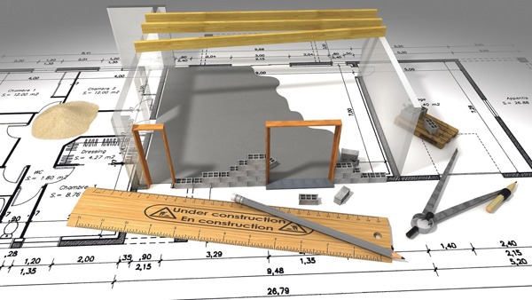 Teilweise digitalisierter Bauplan