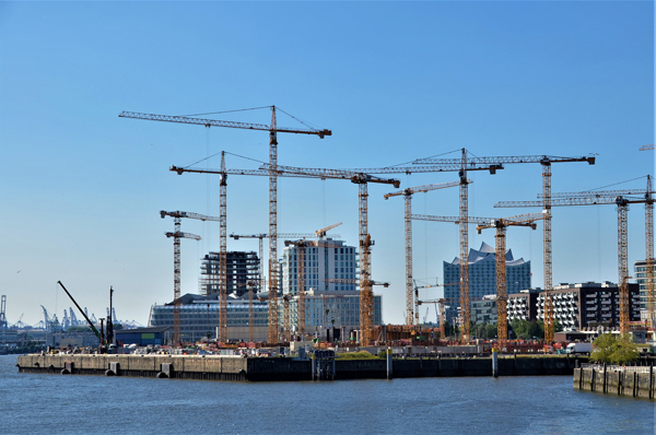 Baumaschinen Hafen Baustelle Kran Gerüst