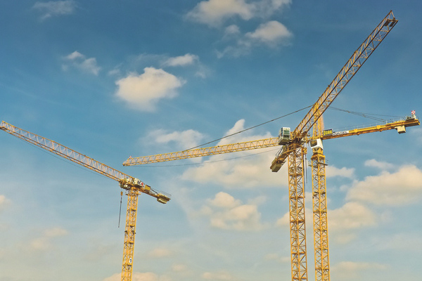 Kran Kran Baustelle Gelb Himmel Blau
