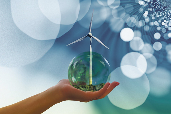 Erneuerbareenergie Erneuerbareenergie Windanlage in Blase Hand