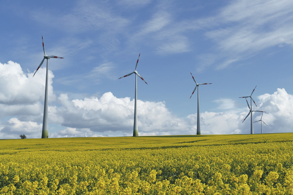 Windenergie Windkraftanlage Wiese Himmel Erneuerbareenergie