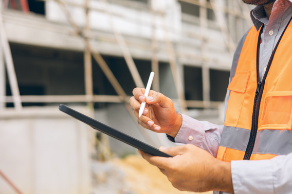 Tablet Stift Pen Hände Baustelle 