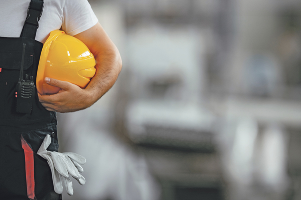 Handwerker Bauarbeiter Handwerker Helm Handschuhe Schutzkleidung