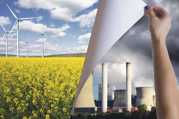 Fabriken Abgase Felder Windkraftanlage Windmühlen Umweltfreundlichkeit