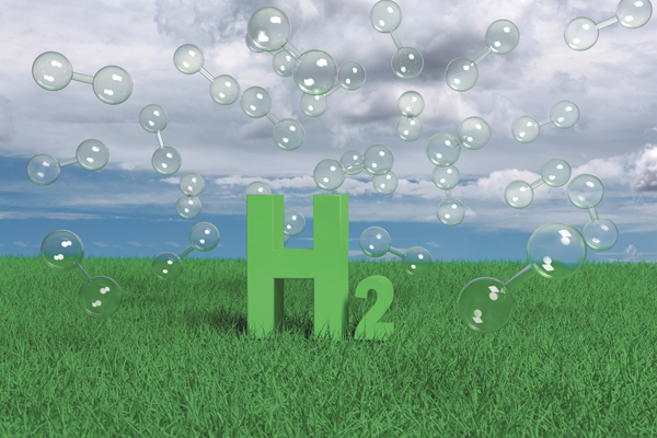 Wasserstoff H2 Moleküle Kugel Wiese Himmel Wolken 